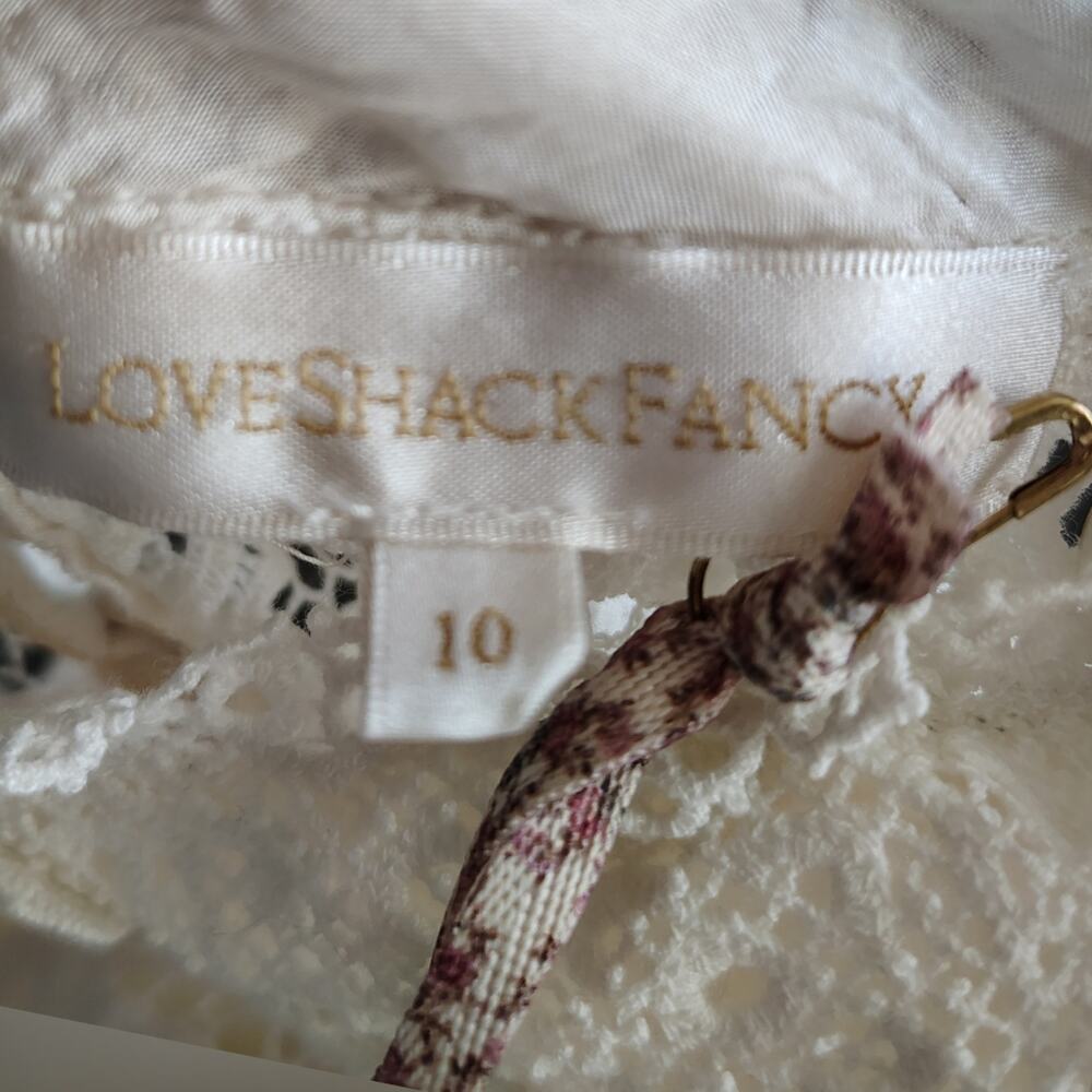 Loveshackfancy Harmon Silk Victorian High Neck Lace Mini Dress White Cream Sz 10 - Picture 7 of 16